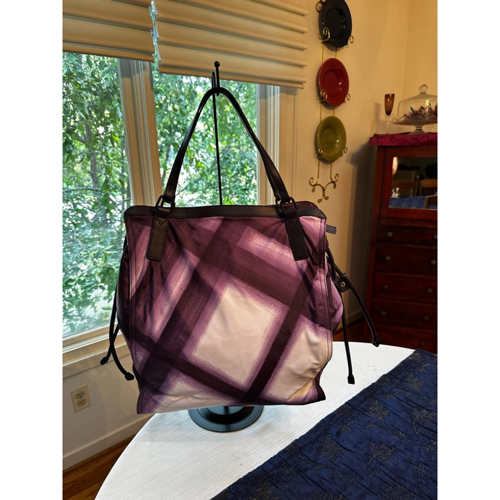 Burberry Purple/White Nylon & Leather Large Tote Bag - Picture 8 of 13